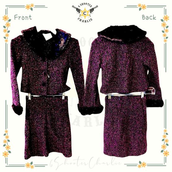Bonnie Jean Girls Tweed Jacket With Skirt Purple with Faux Fur Collar and Trim 8